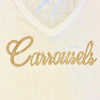 Carrousels Script Short Sleeve V-Neck White Tee