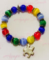 Autism Awareness Silver Puzzle Charm Bracelet - Cat’s Eye