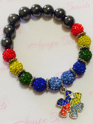 Autism Awareness Crystal Puzzle Charm Bracelet - Crystal Balls