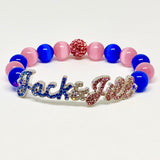 Jack and Jill Pink and Blue Crystal Script Bracelet